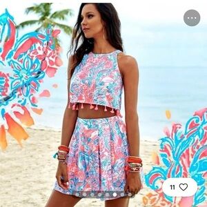 LILLY PULITZER SELINA 2 Piece Crop Top Skirt SET 12 PINK SUN RAY SUMMER SIREN